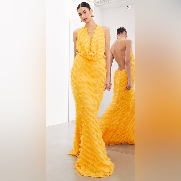 ASOS cowl neck backless dress in orange - Picture 2 of 2